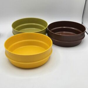 3 Vintage Tupperware Stackable Bowls Brown Green Yellow No Lids 1356